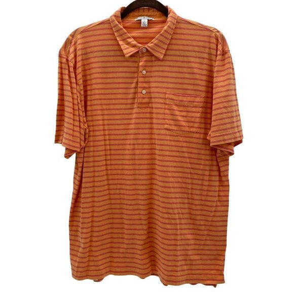 Peter Millar Orange/Pink Striped Polo Shirt Men's Size Large - Picture 1 of 5